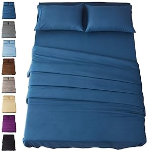 Sonoro Kate Bed Sheet Set Super Soft Microfiber 1800 Thread Count Luxury Egyptian Sheets 18-Inch Deep Pocket Wrinkle and Hypoallergenic-4 Piece(Queen, Navy Blue)