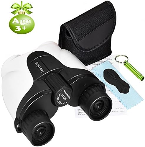 Kids Binoculars, 10x25 Compact Outdoor Binocs Toys with Weak Light Night Vision for Bird Watching, Camping, Hunting White
