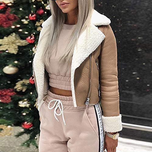 BeautyVan Womens Short Jackets Lapel Suede Leather Punk Motorcycle Jacket Faux Fur Wool Coat Outerwear