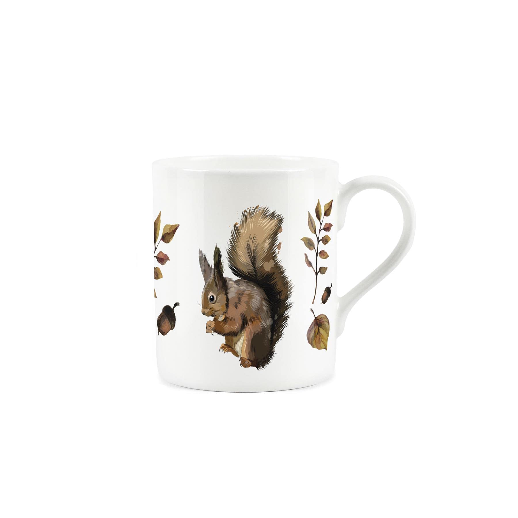 Purely Home Red Squirrel and Autumn Foliage - Small Fine Bone China White Mug Coffee/Tea Present Gift