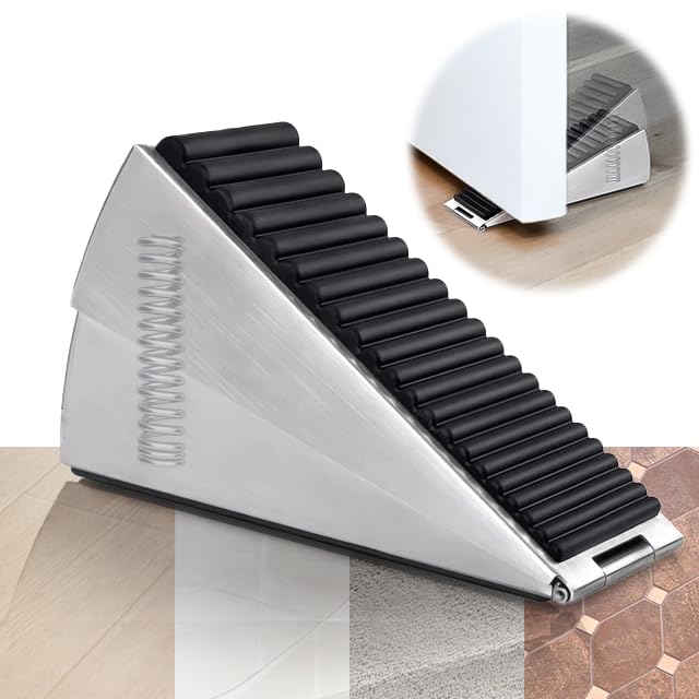 Heavy Duty Door Stopper, Adjustable Tall Door Stop Wedge, Stainless Steel Rubber Door Stoppers for Floor and Bottom of Door, Keeps Door Open Indoors Outdoors, Non-Slip Rubber Door Stop (Silver)