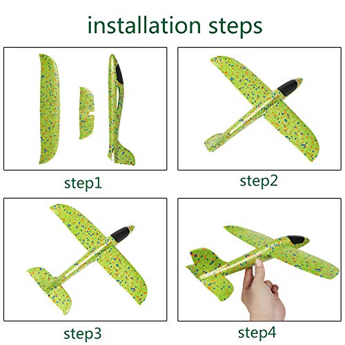 kizh Throwing Foam Airplane Toys 13.5 Inches Flying Glider Inertia Plane Manual Circling Functions Flying Aircraft Fun Best Outdoor Fun for Kids Children Boys Girls 2pcs Green & Orange