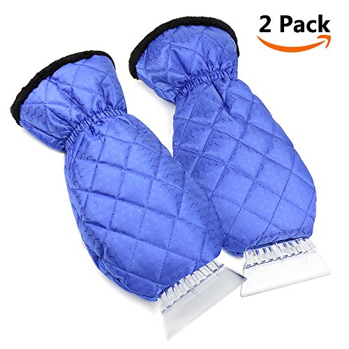 2 Pack Ice Scraper Mitts EZYKOO Waterproof Window/ Windshield Snow Scraper with Glove Snow Ice Scraper for Car Truck-Blue