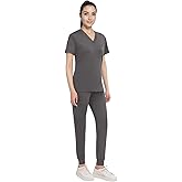Women's 4-Way Stretch Scrubs Set - V-Neck Top & Joggers, Soft Anti-Wrinkle Medical
