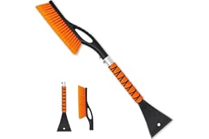 PLACHIDAY Snow Brush & Ice Scraper, 27 Inch, Ice Scrapers for Car Windshield, Detachable Snow Removal Tool with Ergonomic Foam Grip for Cars, Trucks, Suvs (Heavy Duty Abs, PVC Brush)