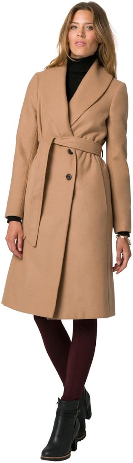 camel shawl collar wrap coat