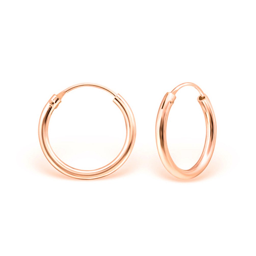 DTPSilver - 925 Sterling Silver Rose Gold Plated Medium/Large size Hoops/Sleepers/Creole Earrings - Thickness 3 mm - Diameter 16 mm