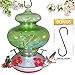 Grateful Gnome - Hummingbird Feeder - Hand Blown Glass - Green Hummingbird 26 Fluid Ounce, Free Bonus Accessories S-Hook, Ant Moat, Brush and Hemp Rope Included
