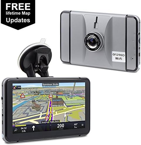 Car GPS Navigation &amp; Dash Camera, HighSound 2-in-1 Android 7 inch 8G Wifi Bluetooth AV-IN Spoken Turn-to-turn Traffic Alert, Travelling Data Recorder, 140 Degrees Lens