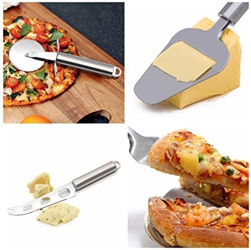 Pizza Cutter Wheel,Cheese Knife, Cheese Slicer, Cake Server,DAWILS 4-Piece Kitchen Knife Set Stainless Steel Cheese Cutter Slicer with Multi-Use Cheese Fruit Veggie Knife