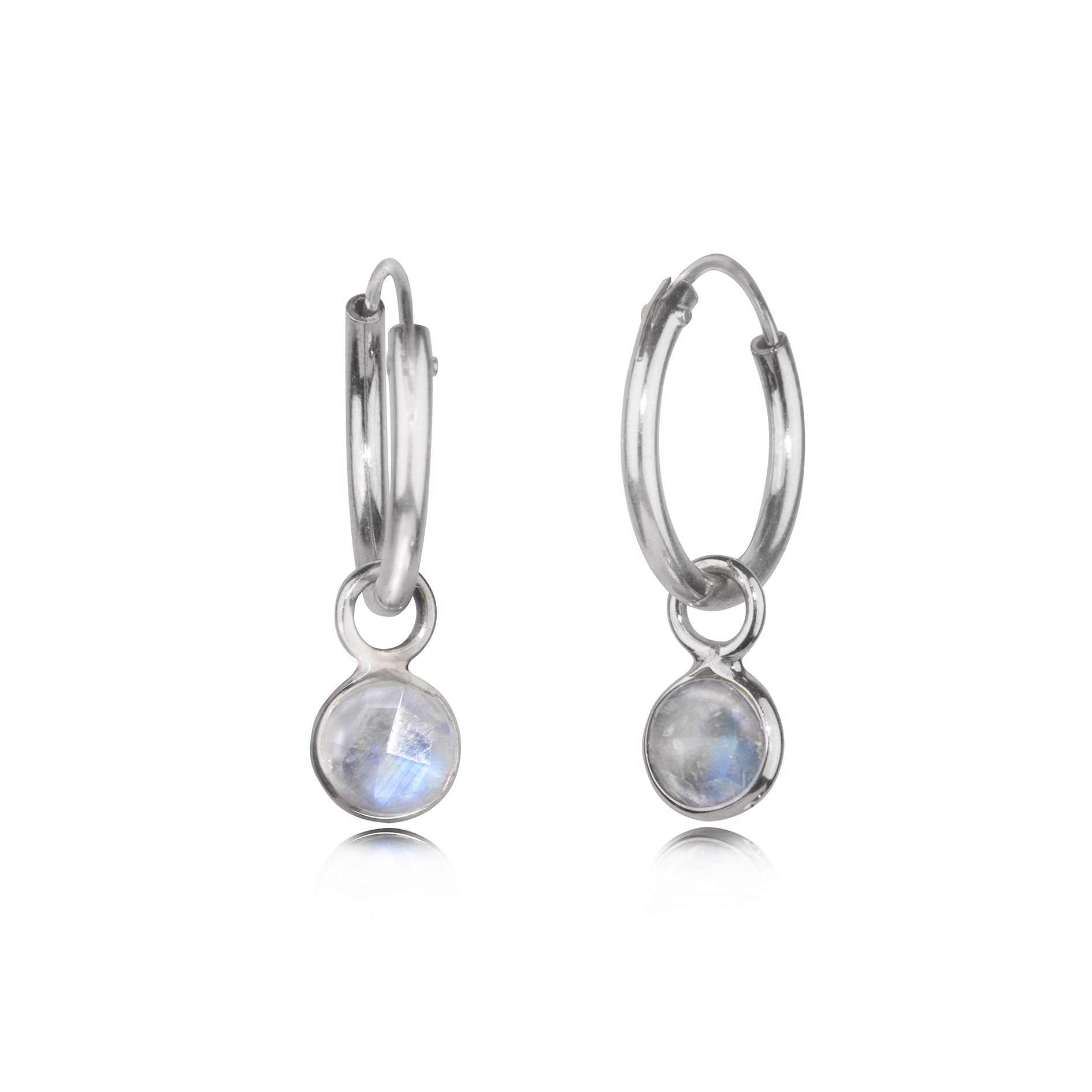 Sleeper Hoops with Moonstone Charm in Sterling Silver