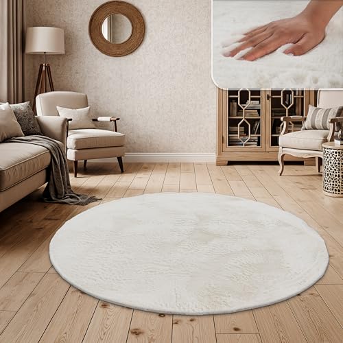 Paco Home Hochflor Teppich Wohnzimmer Schlafzimmer Shaggy Modern Flauschiger Fellteppich Weich Fell Imitat Kunstfell Einfarbig, Grösse:200 cm Rund, Fa