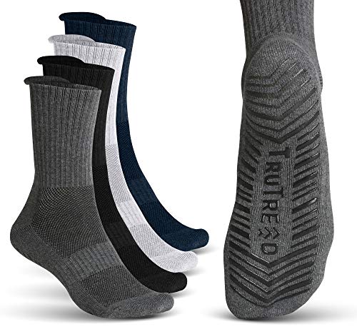 TruTread Grip Crew Socks for Women and Men - Non Slip and Non Skid Hospital, Yoga, Maternity, Pilates (4 Pairs)