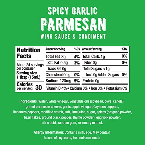 MELINDA’S SPICY GARLIC PARMESAN WING SAUCE – CRAFT GARLIC PARMESAN WING SAUCE WITH HABANERO PEPPERS, PARMESAN CHEESE, FRESH GARLIC – PERFECT FOR BUFFALO WINGS, PIZZA, PASTA – 12OZ, 1 PACK