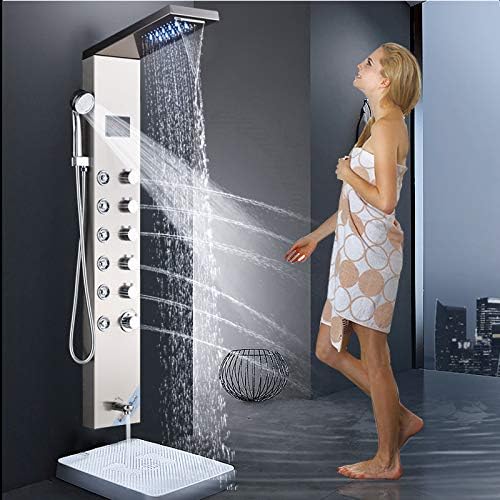 Temperature Digital Screen Shower Column Tower Stainless Steel LED Shower Panel System Rain Waterfall Showerhead SPA Massage Jet