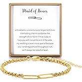AULSIEY Stainless Steel Link Bracelets for Maid of Honor Bridesmaid, 18K Gold Plated Bracelet Friendship Couples Gifts for Bestie Best Friend