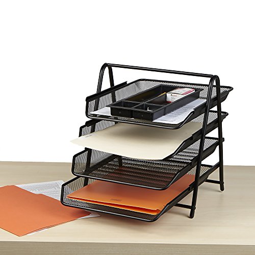 Mind Reader Desk Organizer with 4 Sliding Trays for Letters, Documents, Mail, Files, Paper, Black