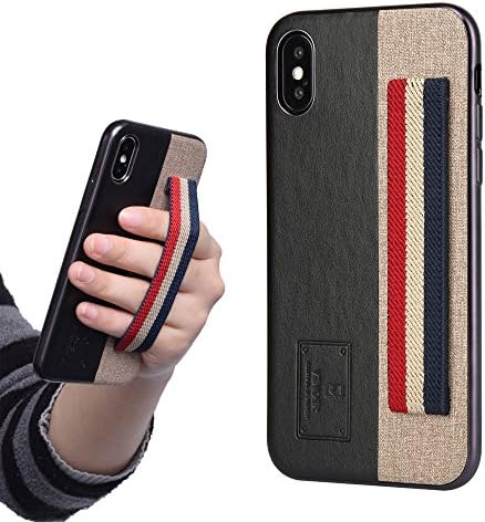 iPhone X Leather Case with Elastic Finger Hand Strap Band, Slim Shockproof Protective Cover [Support Wireless Charging] for Apple iPhone 10 5.8 inch (Black) by VENIDER