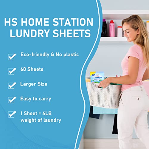 Laundry Detergent Sheets, Fresh Scent Liquidless Laundry Sheets, 60 Sheets 60 Loads Hypoallergenic Plastic-Free Zero Waste Eco-Strips for Sensitive Skin Washing 5.51” L x 4.33” W