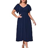 CARROTMOB Women's Plus Size Long Dress Sweetheart Neckline Wedding Guest Cocktail Dresses Ruffle Short Sleeve Party Dress