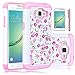 Core Prime Case, Elegant Choise Slim Dual Layer Armor Studded Rhinestone Bling Phone Case Cover with Flower Pattern for Samsung Galaxy Core Prime / Prevail LTE G360 (White+Pink)