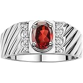 Rylos Men's Sterling Silver Classic 8X6MM Oval Gemstone & Diamond Ring - Birthstone Elegance, Sizes 8-13