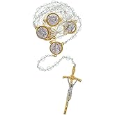 Saint Michael the Archangel Rosary | Clear Glass Beads | Gold-Tone and Silver-Tone St. Michael and Guardian Angel Medals | Great Catholic Gift | Spiritual Protection