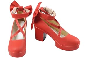 YUANCOS Puella Magi Madoka Magica Kaname Madoka Red Halloween Cosplay Shoes