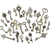 Swity Home 120 Pack Skeleton Keys, 30 Keys in Antique Bronze, Charm Set DIY Handmade Accessories Necklace Pendants, Set of 120 Keys