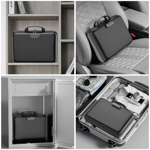PFUTURE Fireproof File Organizer with Lock, Hard Shell Document Box with 13 Pocket Accordion Folder, Portable Fireproof Storage Case for Important Documents, Laptop, Home Office, Travel – Black