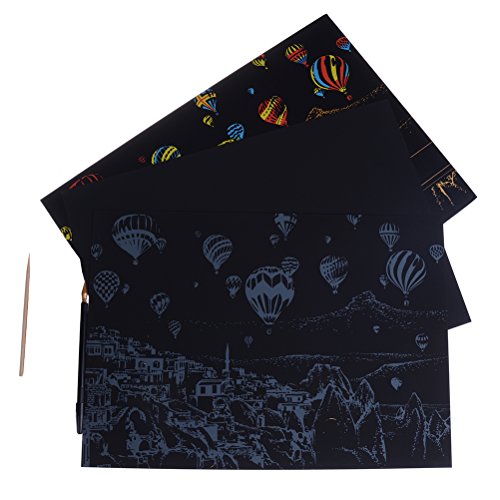 Scratch Art Set Colorful City Pattern Drawing Board Paper Craft for Kids and Adults Including 1 Golden Styluses, 1 Wooden Styluses and Instructions