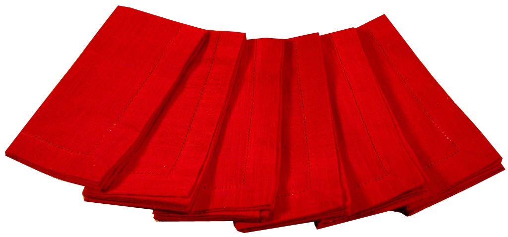 6pk, Slub Textured, 100% cotton dinner napkins with hemstitched and Mitered corner finish, 18"X18" in Red colour