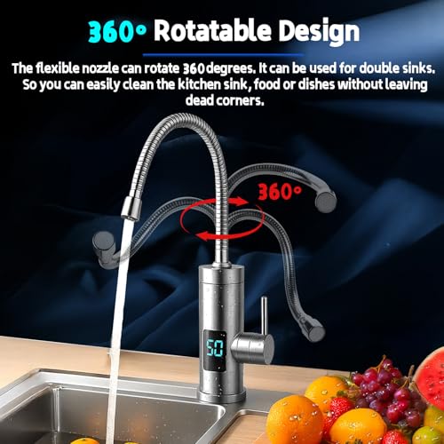 Jellybibo Electric Faucet with Water Heater, 220V 3000W Hot Water Tap Kitchen Faucet Smart Heater Water Heater for Kitchen Garden Bathroom RV Camping