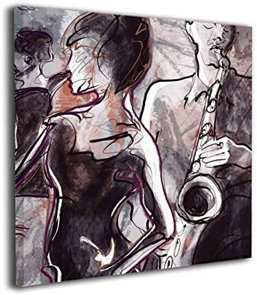 HIBIPPO Jazz Man Playing The Saxophone with Dancers Classic Canvas Wall Art Wall Artworks Pictures Decor Decoration for Bathroom Kitchen 16"x16" Stretched and Framed
