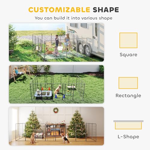PawHut 16 Panels Dog Playpen, 27" W x 47" H Portable Heavy Duty Pet Fence with Door & Strap for Indoor Outdoor Backyard Garden, Foldable Puppy Pet Pen for Large Dogs