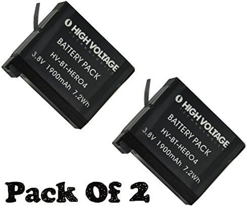 (PACK OF 2) Rechargable Batteries For Camera GoPro HERO4 Silver/Black (replacement battery for GoPro AHDBT-401) 1900 mAh