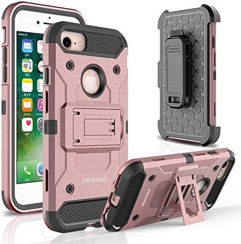 Apple IPhone 8 / IPhone 7 / Iphone 6 Case, INNOVAA Shockproof Belt Clip Kickstand Holster Dual-Layer Durable Rugged Armor Case W/ Stylus Pen - Rose Gold