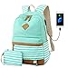 Canvas Backpack Travel Womens Laptop Backpack with USB Charging Port 15.6 inch Casual Daypack Teen Girls Green