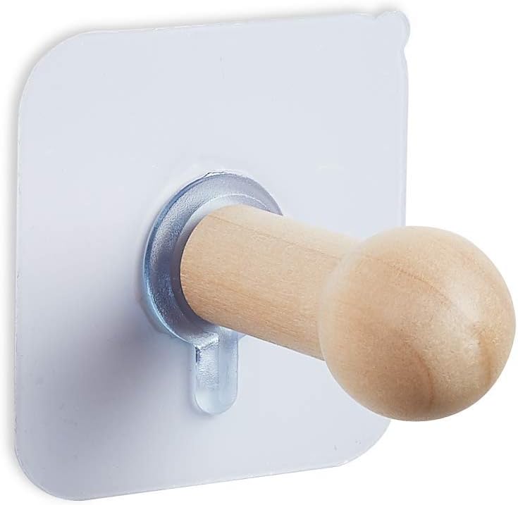 Fealkira Adhesive Wall Hooks Wooden Coat Hooks Storage Wall Mounted Hanging Hook for Towel Hat Key Robe Coats Hooks On Door Wardrobe Closet (8 PCS Wood Hooks)