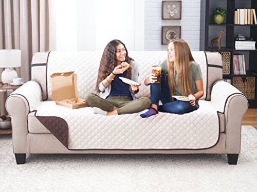 Elaine Karen Premium Reversible Sofa Couch Slipcover Furniture Protector, Quilted, Anti-Slip 2 Inch Strap, Machine Washable, Slip Cover Throw for Pets, Dogs, Cats, Kids,- Coffee/Tan