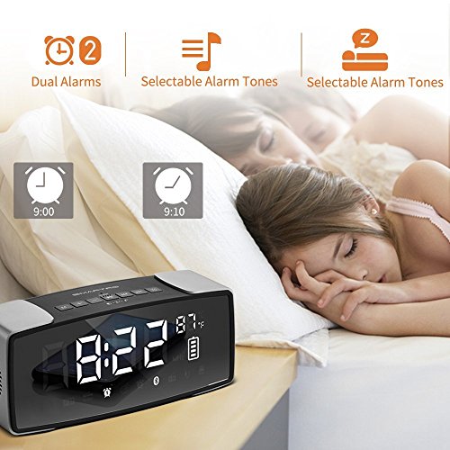 SMARTRO P2 Alarm Clock Bluetooth Speaker, Dual Loud Alarm Clocks Radio for Bedrooms, Bedside,Heavy Sleepers, 7" Large LED Display, Digital FM Radio, Stereo Sound, Snooze, AC& Battery Operated