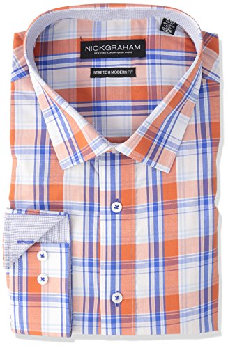 Men's Modern Fitted Plaid Pattern Stretch Dress Shirt