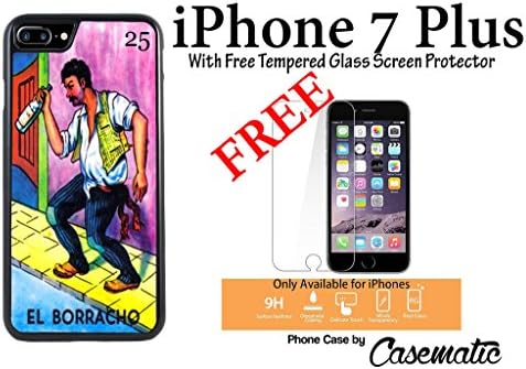 iPhone Case El Borracho Loteria Rubber Black Phone Case For Apple iPhone 7 Plus With Free .33 mm Premium Tempered Glass Screen Protector by Casematic
