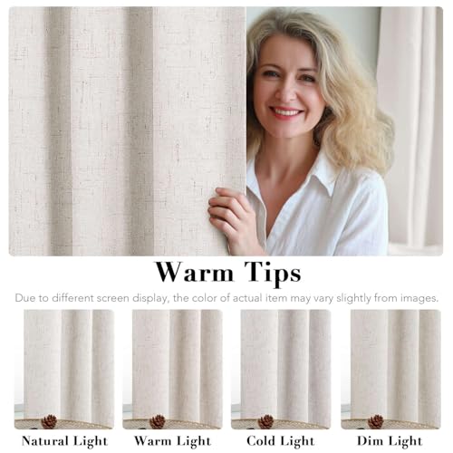 H.VERSAILTEX Cortinas Opacas para Recámara, Lino 100% Negro, para Puerta Corrediza, de Ventana Texturizadas, Ojales, Eficiencia Energética, Forro Blanco, 2 Paneles, 132 x 213 cm, Marfil