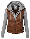 MBJ Womens Faux Leather Zip Up Moto Jacket With Hoodie XXXL CAMEL