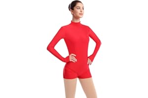 ODASDO Women Mock Neck Gymnastics Dance Leotard Boyshorts Long Sleeve Bodysuit Ballet Dancewear One-piece Biketard Unitard