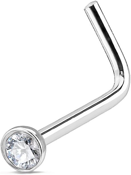 Dynamique Grade 23 Titanium Press Fit Jeweled 2mm Micro Ball Top L Bend Nose Stud Ring