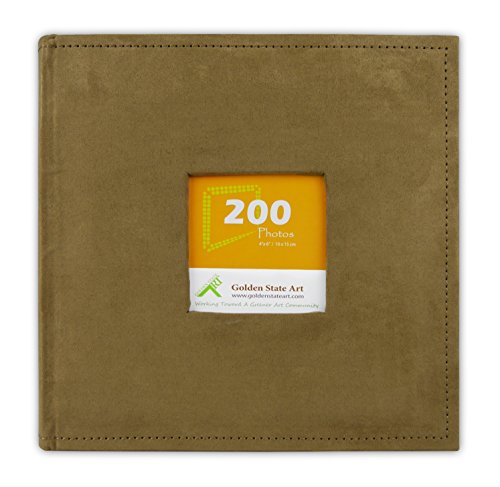 Golden State Art, Photo Album Brown Suede Cover, Holds 200 4x6 Pictures