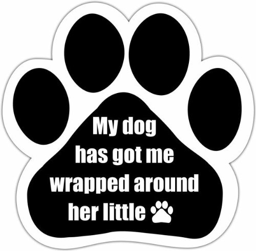 E&S Pets My Dog Has Got Me Wrapped Around Her Little Paw Car Magnet With Unique Paw Shaped Design Measures 5.2 by 5.2 Inches Covered In UV Gloss For Weather Protection