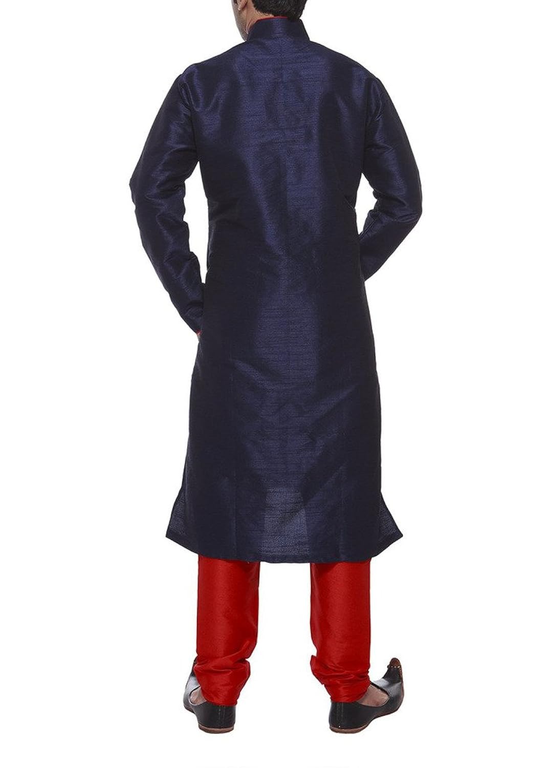 larwa navy blue festive silk long kurta pyjama set